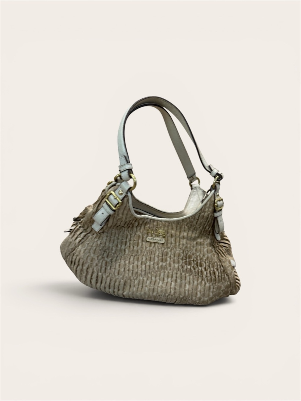 Coach Taupe Textured Hobo Shoulder Bag with Light Leather Straps